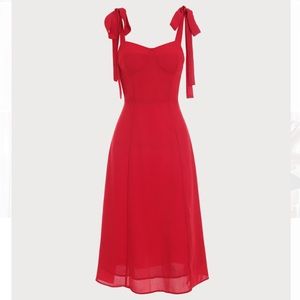 Red tie strap midi dress